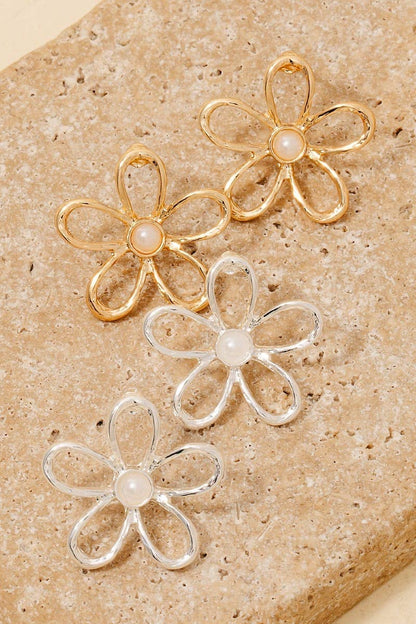 Pearl Studded Flower Stud Drop Earrings: CRMGD