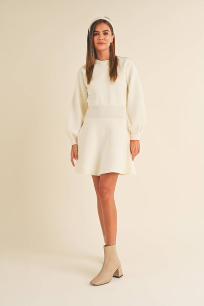 D2660   BALLON SLEEVE SWEATER DRESS: BLACK / S