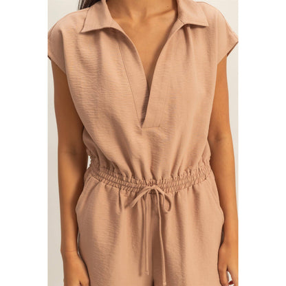 DZ25C253-Collared Romper with Buttonless Placket: BLACK / S-M-L(2-2-2)