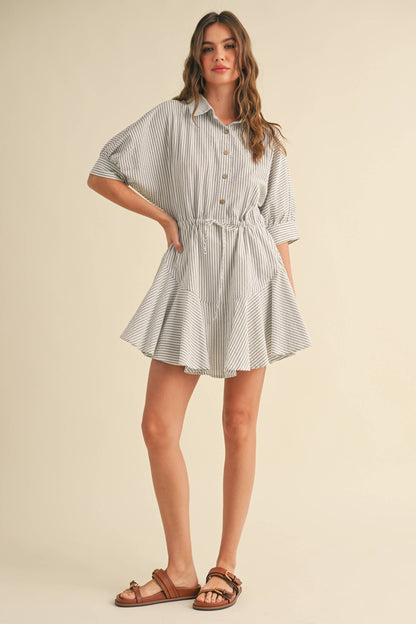 D2240   STRIPED PATTERN BUTTONDOWN SHIRT DRESS: SAGE STRIPE