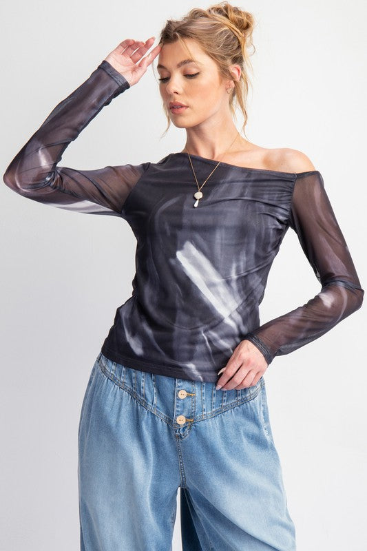Asymmetrical Mesh sleeve top