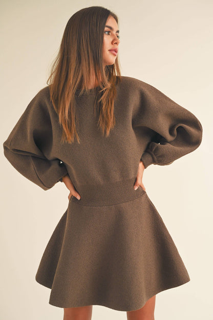 D2660   BALLON SLEEVE SWEATER DRESS: BLACK / S