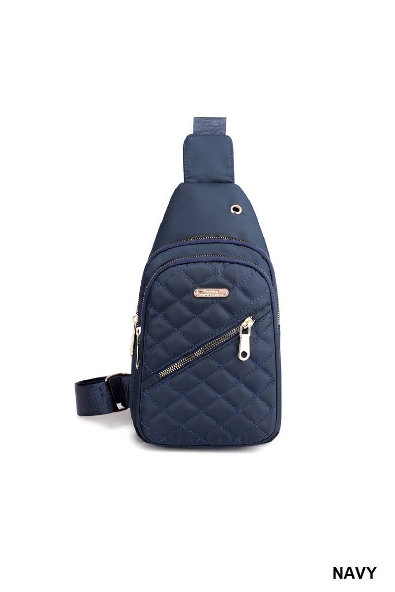 ",...SI-26305 Quilted Multi Pocket Crossbody Sling Bag: PINK-168194 / OS