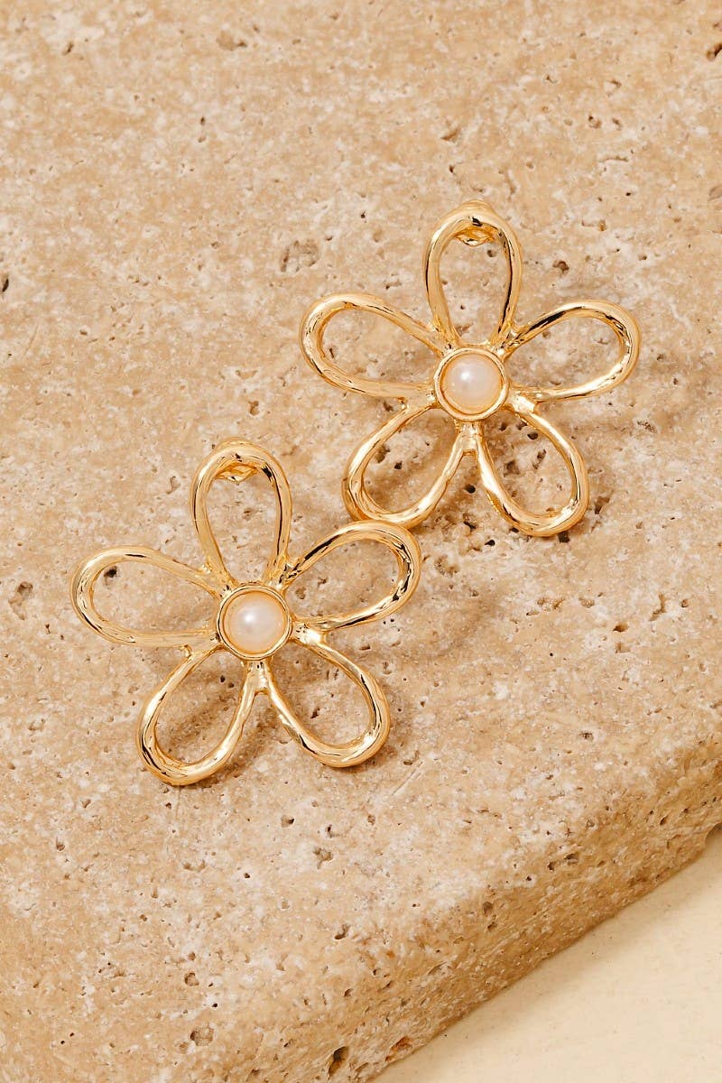 Pearl Studded Flower Stud Drop Earrings: CRMGD