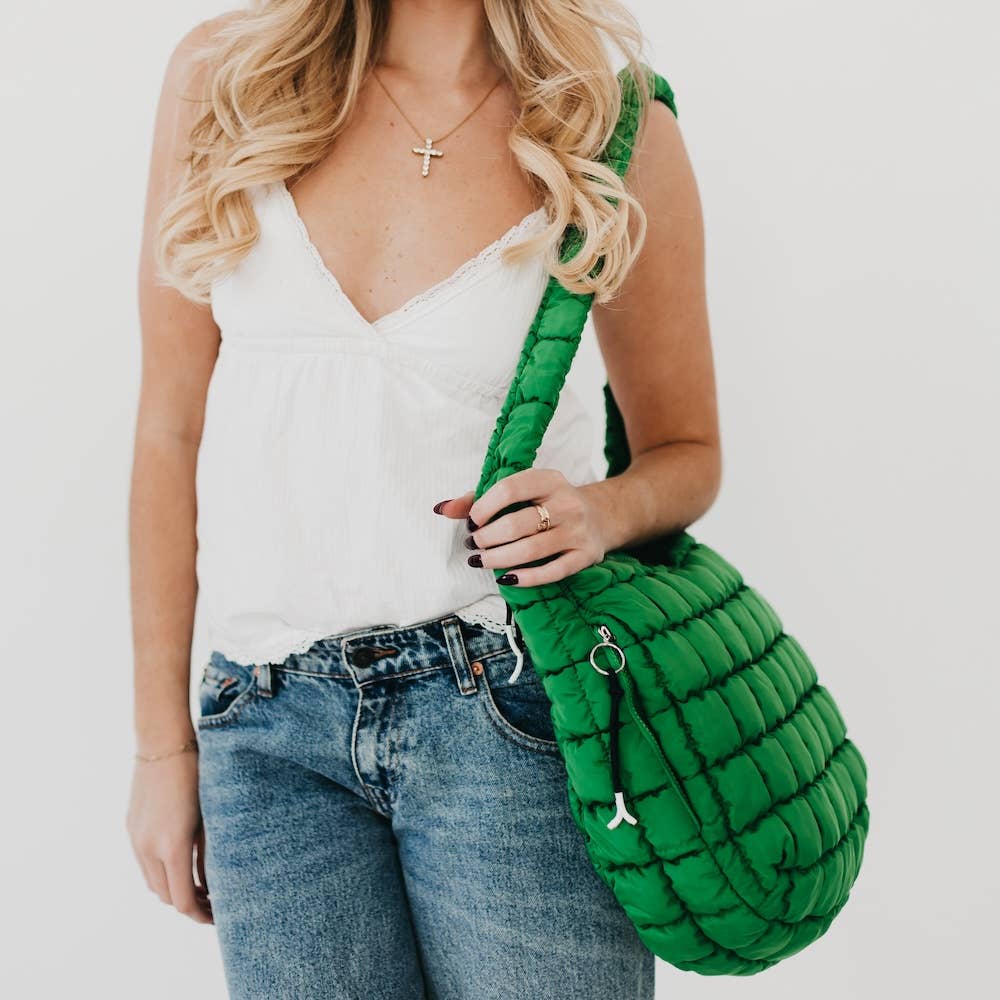 Carmen Quilted Hobo Tote Bag: Emerald