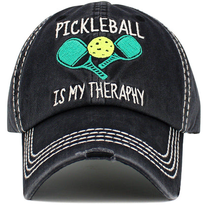 KBV1551 Pickleball Therapy Washed Vintage Cap: Black