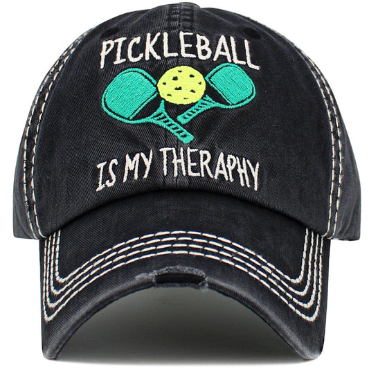 KBV1551 Pickleball Therapy Washed Vintage Cap: Black