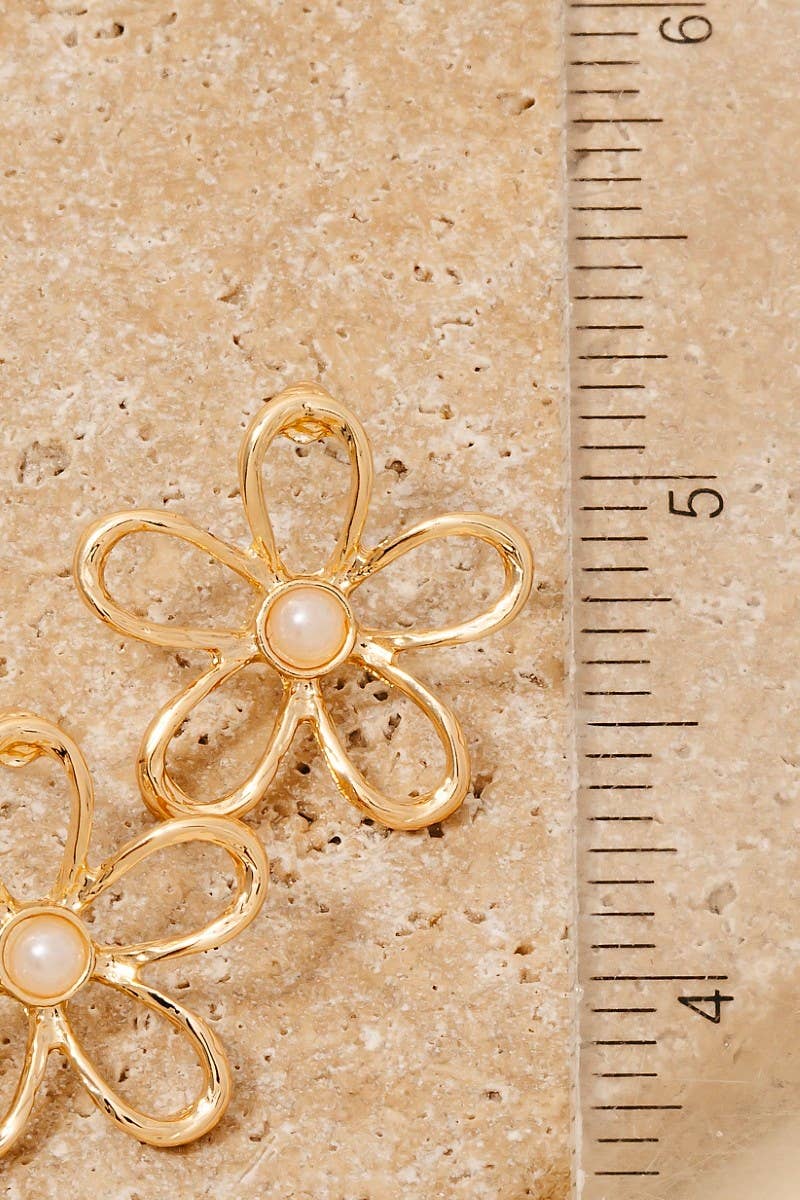 Pearl Studded Flower Stud Drop Earrings: CRMGD