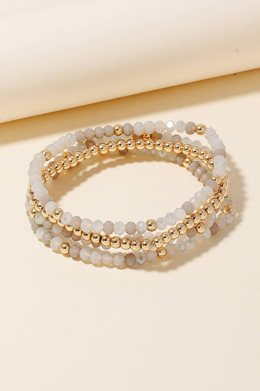 Mixed Metallic And Faceted Beaded Bracelet Set: GRYMLT