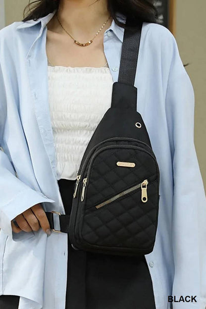 ",...SI-26305 Quilted Multi Pocket Crossbody Sling Bag: PINK-168194 / OS