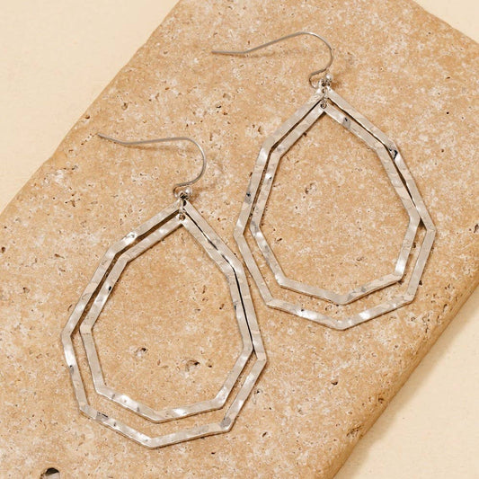 Layered Hammered Oval Tear Dangle Earrings: RH