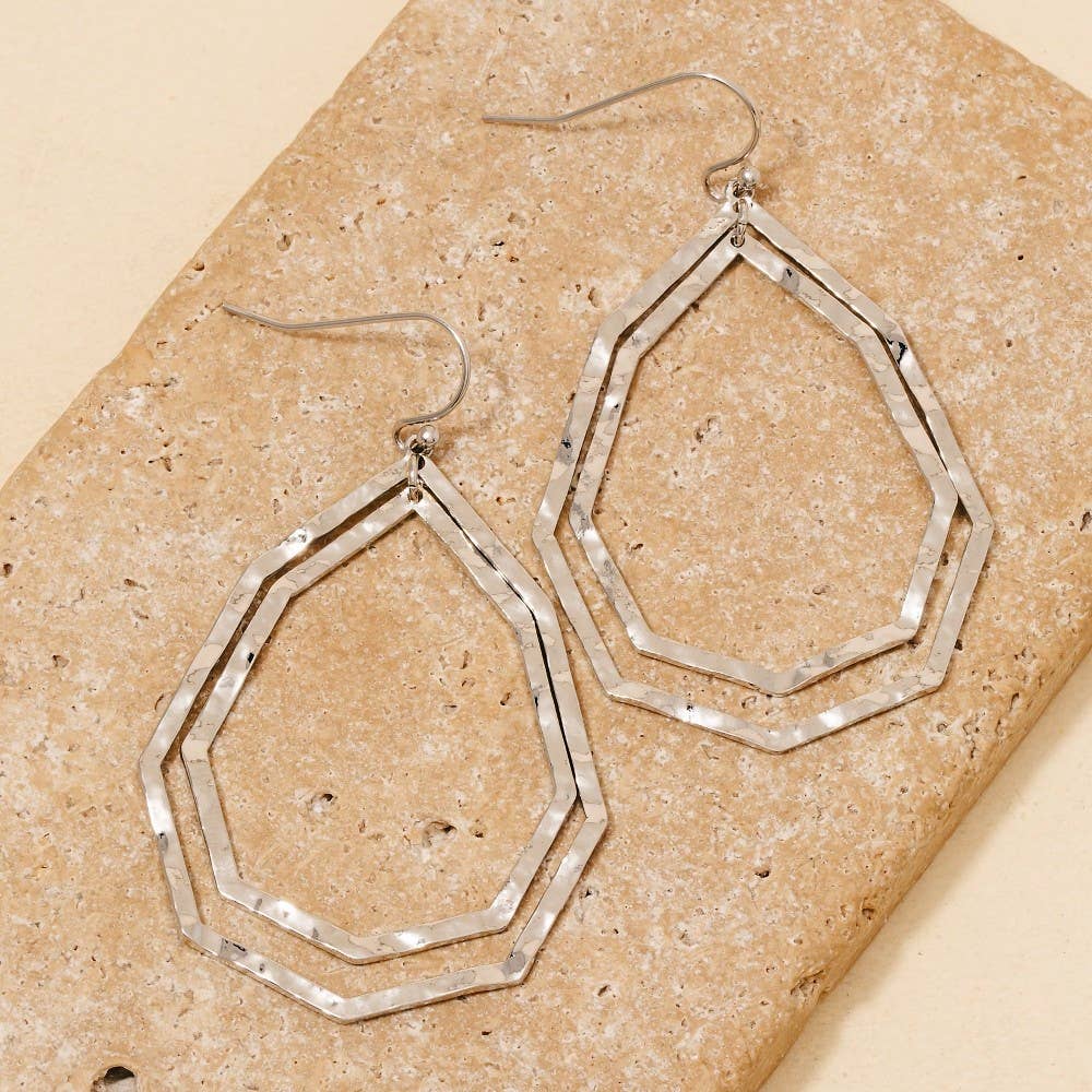 Layered Hammered Oval Tear Dangle Earrings: GD
