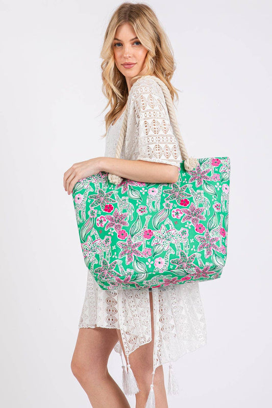 MB0311 Flower Print Rope Strap Tote Bag
