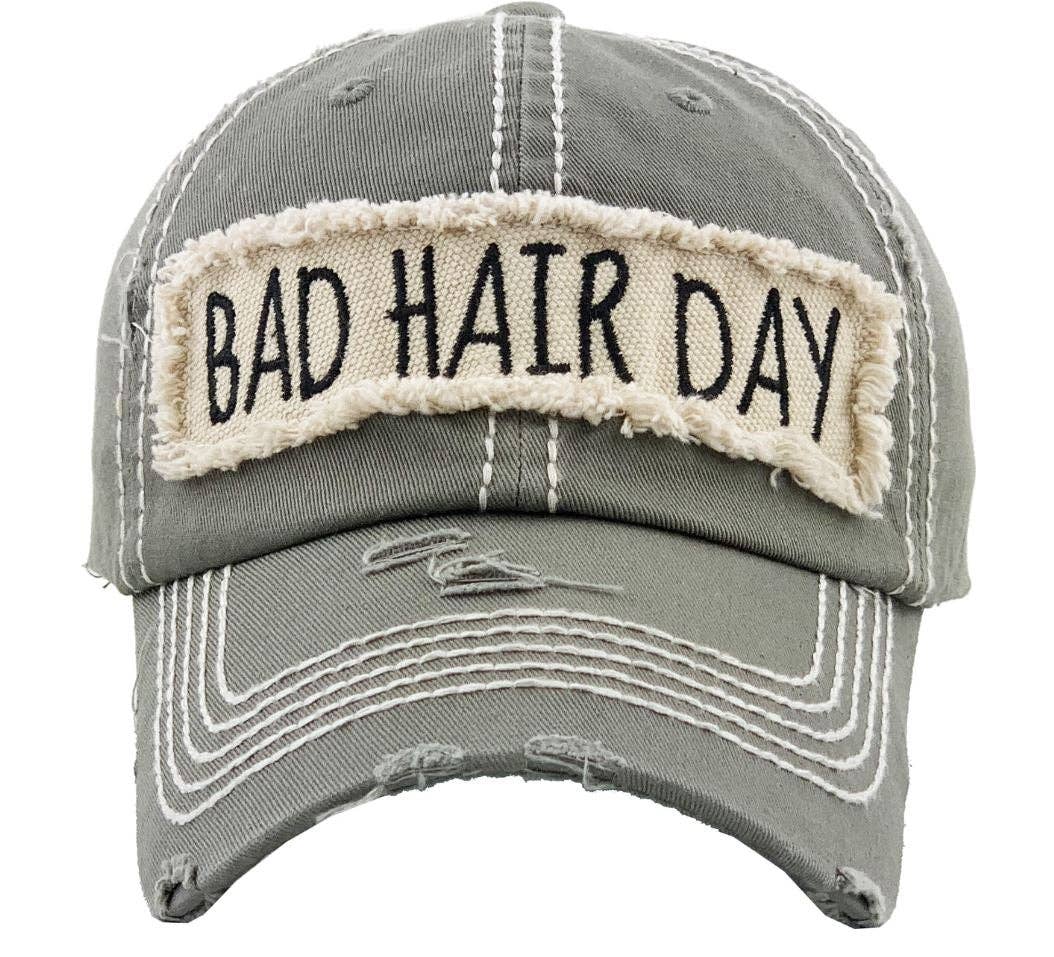 KBV1073 'BAD HAIR DAY' Distressed Cotton Cap: Hot Pink