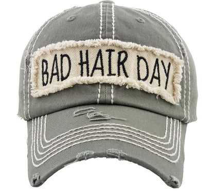 KBV1073 'BAD HAIR DAY' Distressed Cotton Cap: Hot Pink