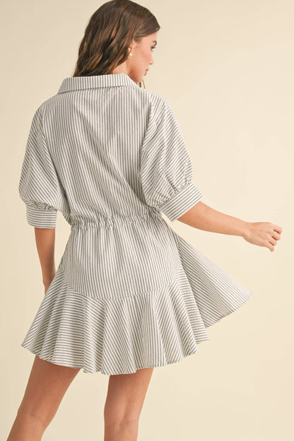 D2240   STRIPED PATTERN BUTTONDOWN SHIRT DRESS: SAGE STRIPE