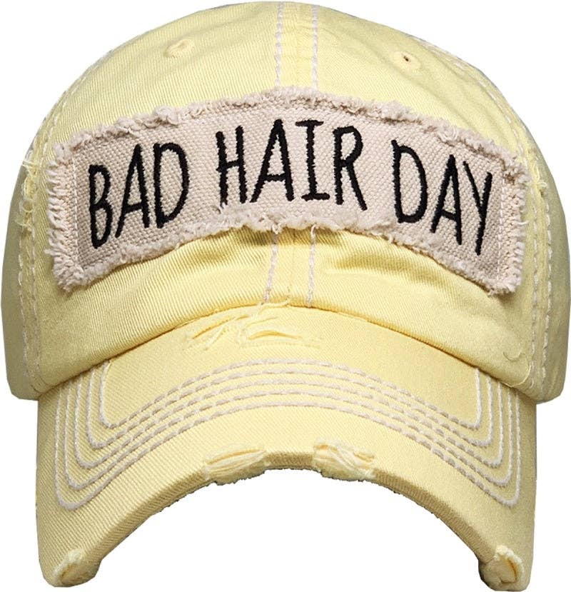 KBV1073 'BAD HAIR DAY' Distressed Cotton Cap: Hot Pink