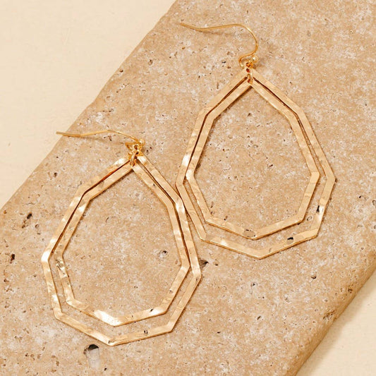 Layered Hammered Oval Tear Dangle Earrings: GD