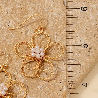 Pearl Cluster Studs Wire Flower Dangle Earrings: GDCRM