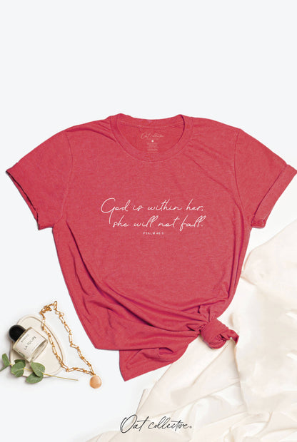 GOD IS WITHIN HER Graphic T-shirt: HEATHER MUAVE / L