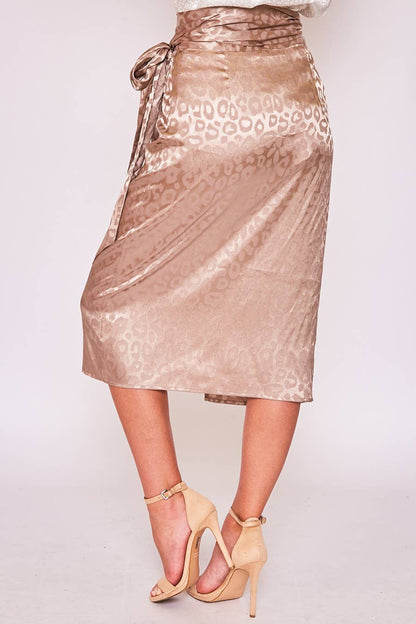Jacquard Leopard Print Wrap Midi Skirt VS30900A: Mocha / M