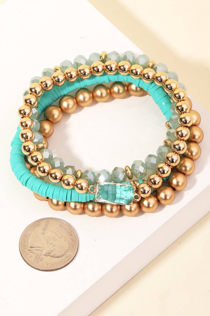 Assorted Ball Beaded Stackable Bracelet Set: HPINK