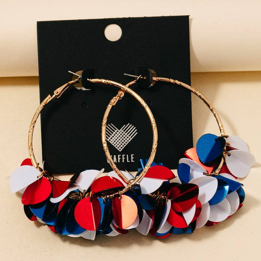 Patriotic Sequin Hoop Earrings: USA