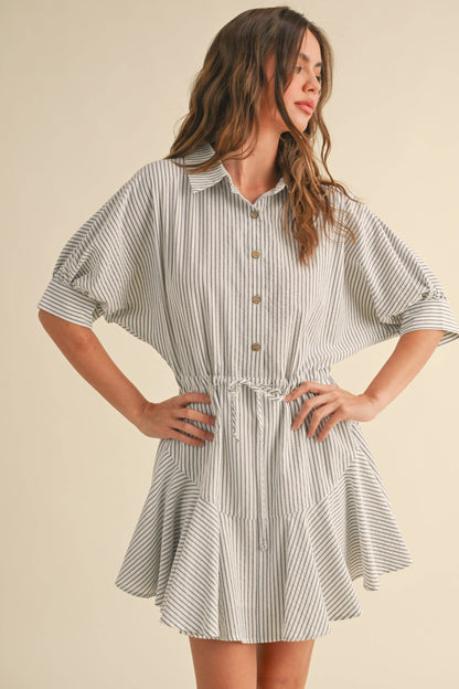 D2240   STRIPED PATTERN BUTTONDOWN SHIRT DRESS: SAGE STRIPE