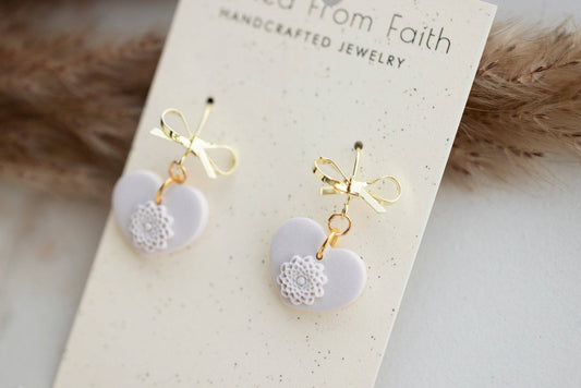 Minimalist Bow Heart Dangles: Love Bird