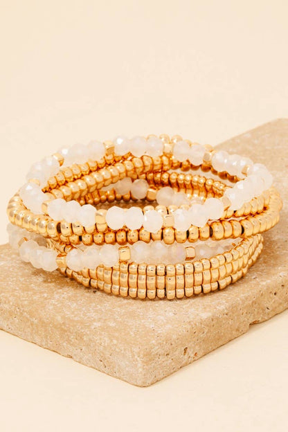 Metallic And Faceted Beaded Bracelet Set: LBRWGD