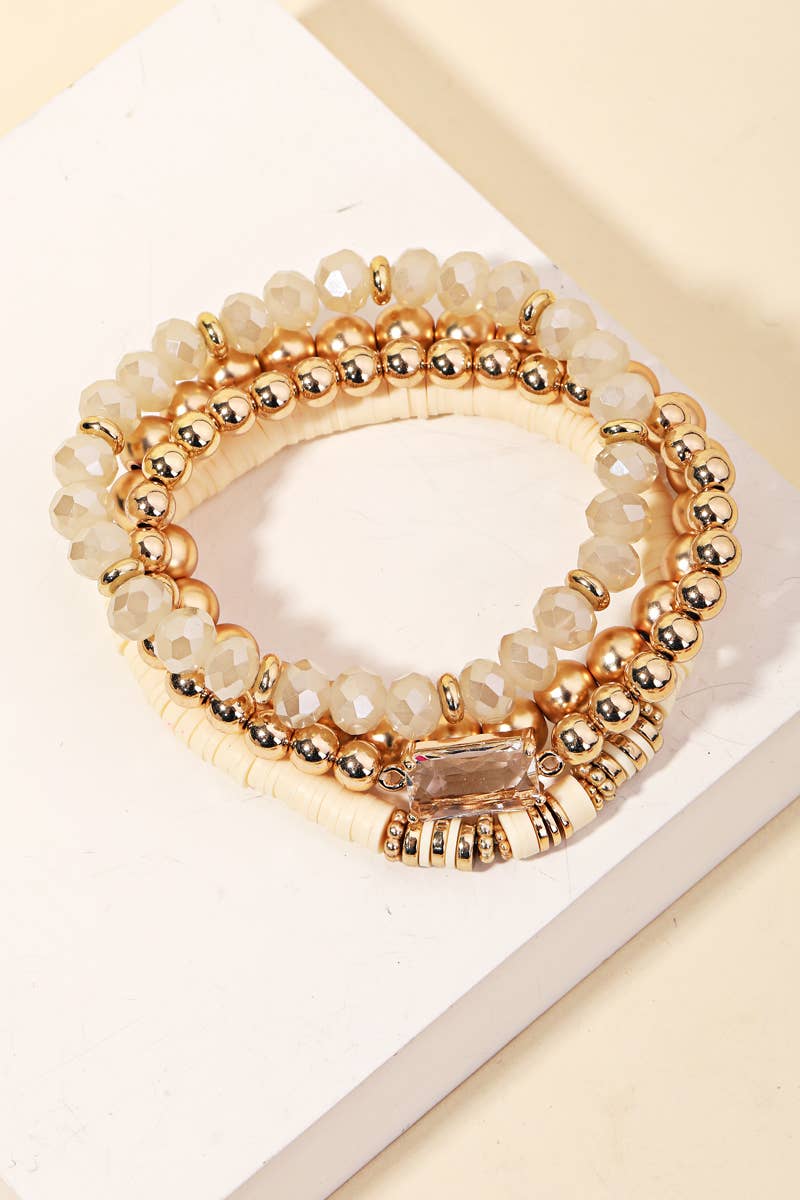 Assorted Ball Beaded Stackable Bracelet Set: HPINK
