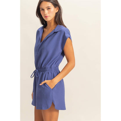 DZ25C253-Collared Romper with Buttonless Placket: BLACK / S-M-L(2-2-2)