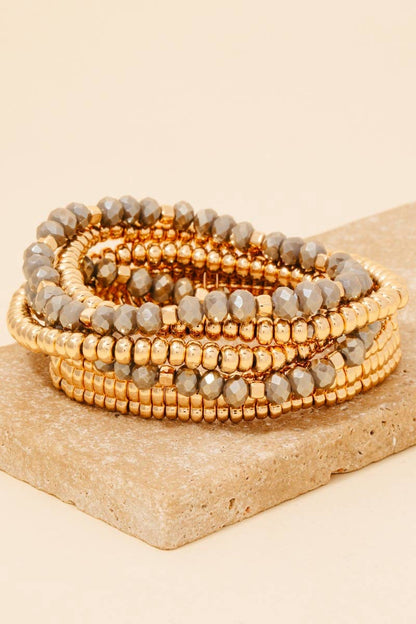 Metallic And Faceted Beaded Bracelet Set: LBRWGD