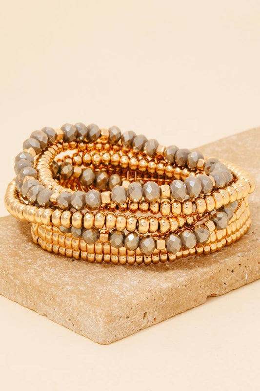 Metallic And Faceted Beaded Bracelet Set: LBRWGD