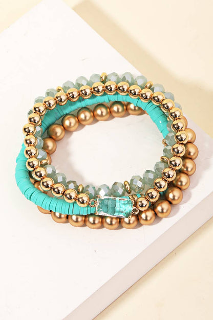 Assorted Ball Beaded Stackable Bracelet Set: HPINK