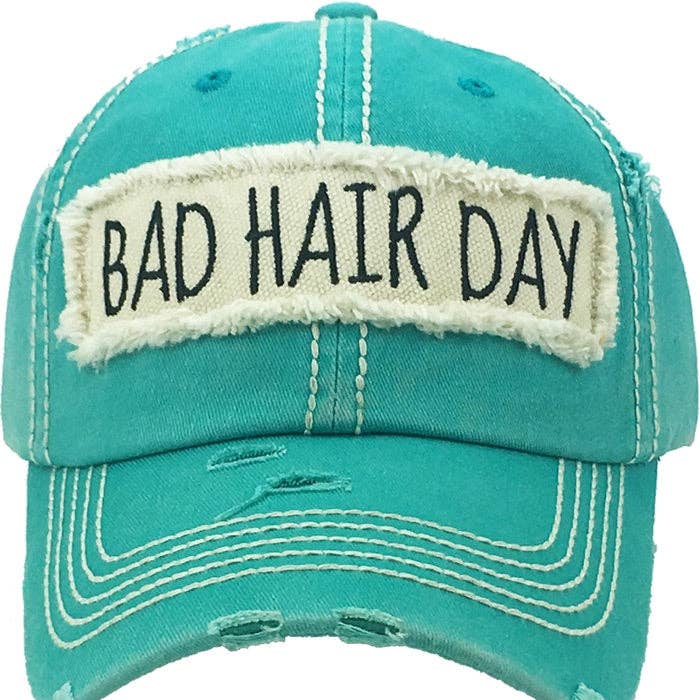 KBV1073 'BAD HAIR DAY' Distressed Cotton Cap: Hot Pink