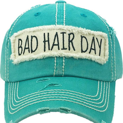KBV1073 'BAD HAIR DAY' Distressed Cotton Cap: Hot Pink