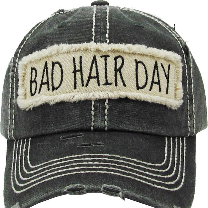 KBV1073 'BAD HAIR DAY' Distressed Cotton Cap: Hot Pink