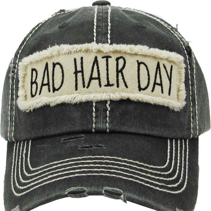 KBV1073 'BAD HAIR DAY' Distressed Cotton Cap: Hot Pink