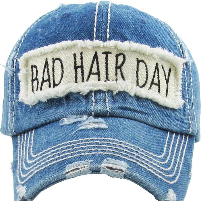 KBV1073 'BAD HAIR DAY' Distressed Cotton Cap: Hot Pink