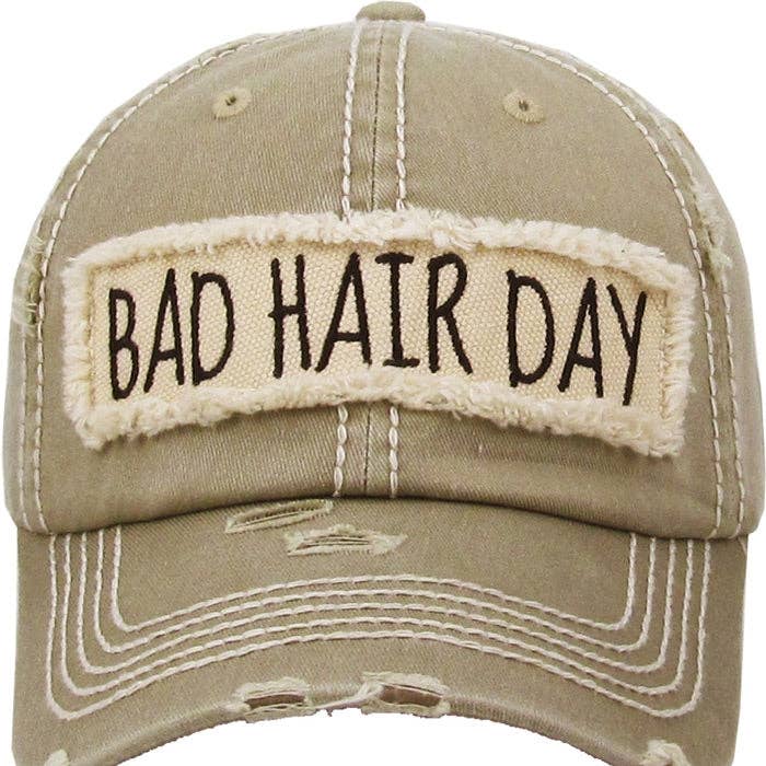 KBV1073 'BAD HAIR DAY' Distressed Cotton Cap: Hot Pink