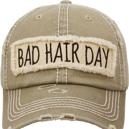 KBV1073 'BAD HAIR DAY' Distressed Cotton Cap: Hot Pink