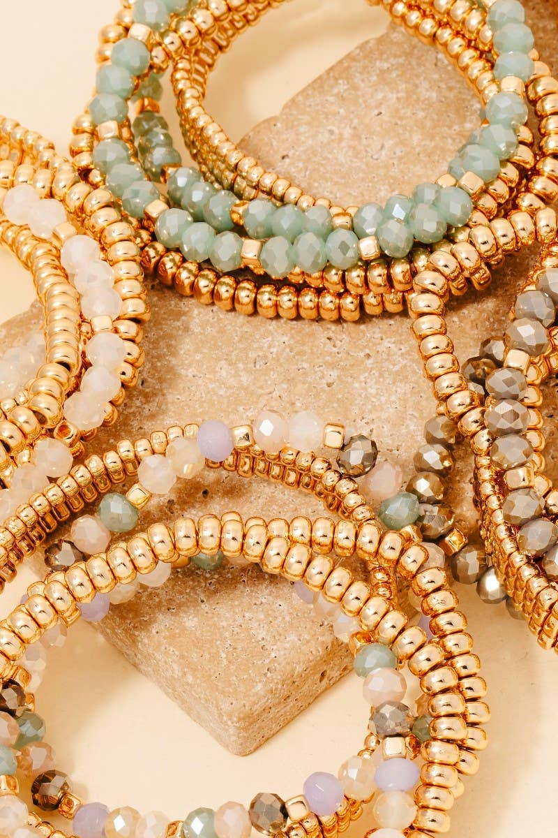 Metallic And Faceted Beaded Bracelet Set: LBRWGD
