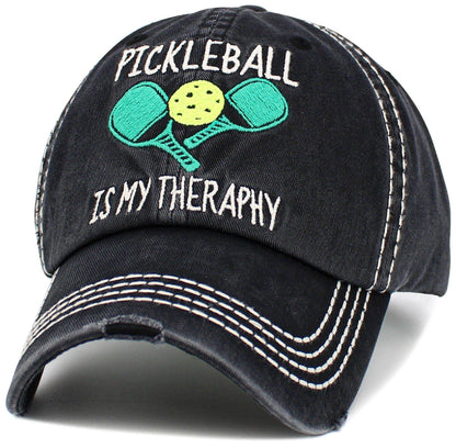 KBV1551 Pickleball Therapy Washed Vintage Cap: Black
