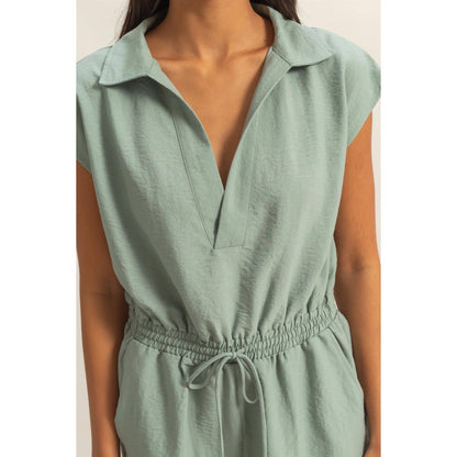 DZ25C253-Collared Romper with Buttonless Placket: BLACK / S-M-L(2-2-2)