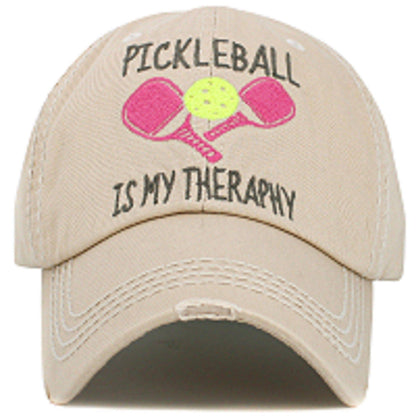 KBV1551 Pickleball Therapy Washed Vintage Cap: Black