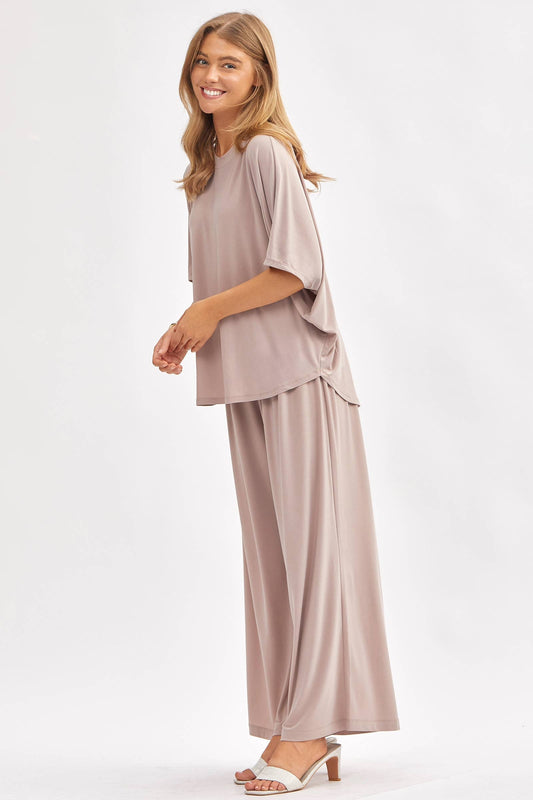 Flowy Top + Wide Leg Set TRVSET-COASTAL: Mocha / S