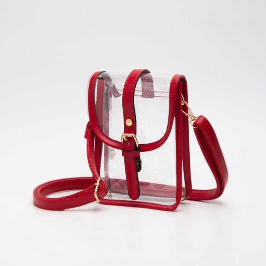 TG10608 Game Day Clear Buckle Strap Mini Crossbody Bag: Red