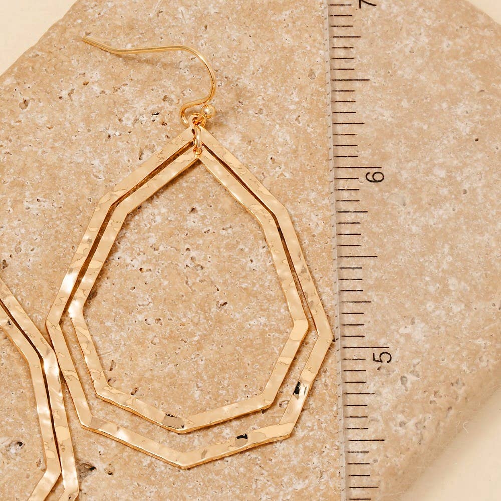 Layered Hammered Oval Tear Dangle Earrings: GD