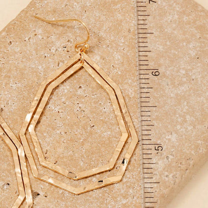 Layered Hammered Oval Tear Dangle Earrings: GD